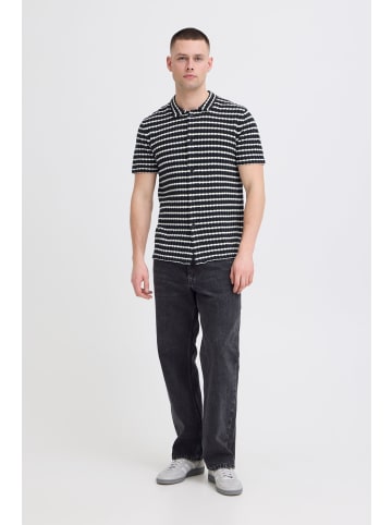 BLEND Kurzarmshirt Haifischkragen Streifen Knopfleiste in Blau