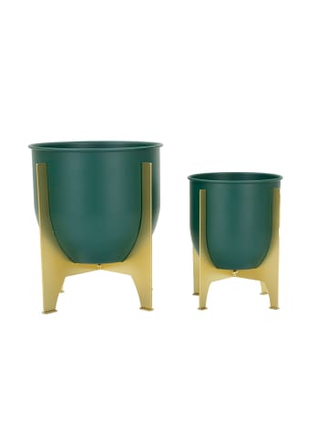 Mauro Ferretti Gold- und grüne Metall-Pflanztöpfe, 2er-Set, Ø 24,5 x 26–19 x 21 cm