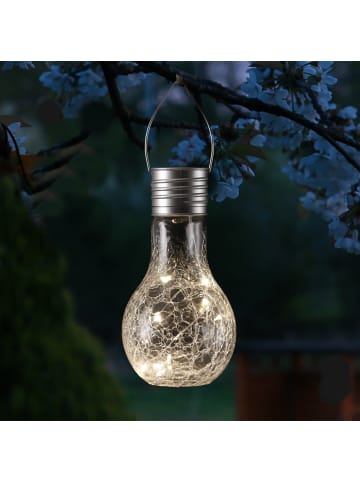 MARELIDA LED Solar Glühbirne Crackle Bruchglasoptik H: 17cm in transparent