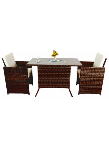VCM  3-tlg Balkonset Gartenmöbel Set Rattan Raloso in Braun