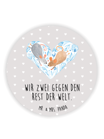 Mr. & Mrs. Panda Rund Magnet Mäuse Herz mit Spruch in Grau Pastell