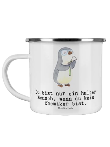 Mr. & Mrs. Panda Emaille Tasse Chemiker Herz mit Spruch in Weiß