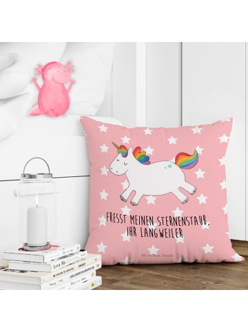 Mr. & Mrs. Panda Zier Kissen Einhorn Happy mit Spruch in Rot Pastell