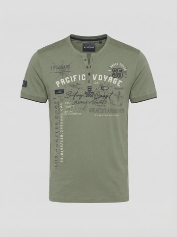 KOROSHI Henley cotton print-emb nautik in khaki
