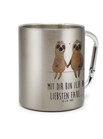 Mr. & Mrs. Panda Edelstahlbecher Faultier Pärchen mit Spruch in Silber