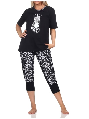 NORMANN Kurzarm Schlafanzug Capri Pyjama Shorty - 84876 in schwarz