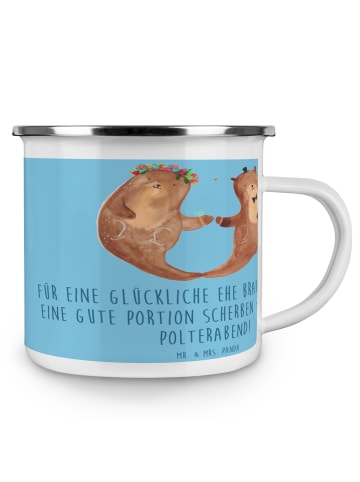 Mr. & Mrs. Panda Metalltasse Scherben Polterabend mit Spruch in Sky Blue