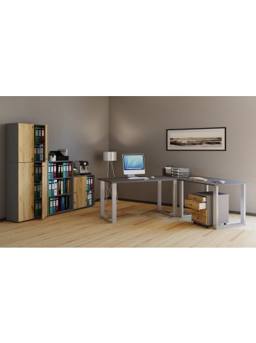 VCM  U Schreibtisch Eckschreibtisch L Form 190x160x80 in Silber / Anthrazit