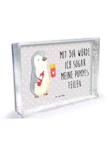 Mr. & Mrs. Panda Glücksbringer Pinguin Pommes mit Spruch in Grau Pastell