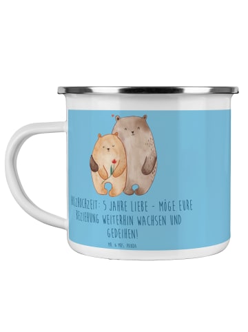 Mr. & Mrs. Panda Camping Emaille Tasse 5. Hochzeitstag Holzhochz... in Sky Blue