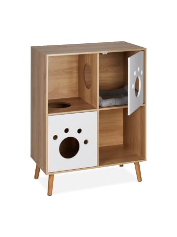 relaxdays Katzenschrank in Natur/ Weiß - (B)75 x (H)96 x (T)40 cm