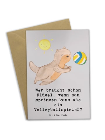 Mr. & Mrs. Panda Grußkarte Volleyball Sprung mit Spruch in Grau Pastell