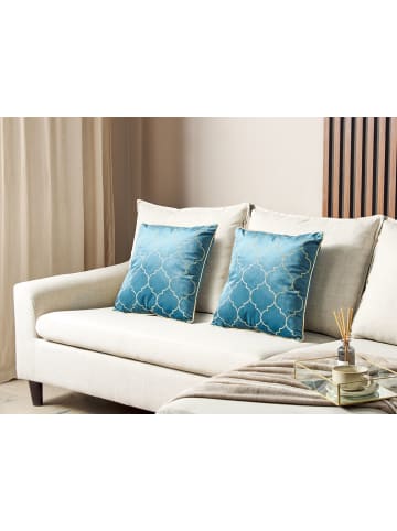 Beliani 2er-Set Dekokissen ALYSSUM in Blau/Gold