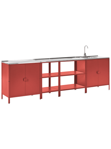 Beliani 4er-Set Gartenküche VILAMA in Rot/Silber