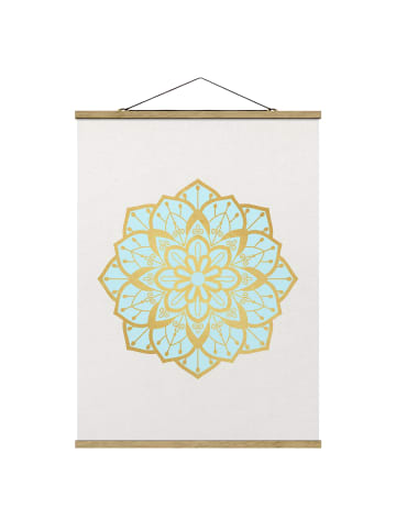 WALLART Stoffbild - Mandala Illustr. Blüte hellblau gold in Gold