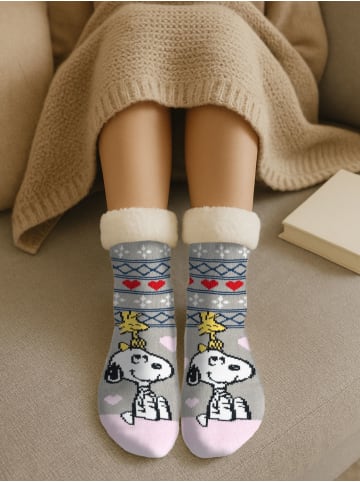 Snoopy Peanuts Snoopy Hüttensocken Haussocken Kuschelsocken Wintersocken in grau