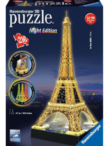 Ravensburger 3D Puzzle Eiffelturm in Paris bei Nacht 12579 - leuchtet im Dunkeln - 216 Teile