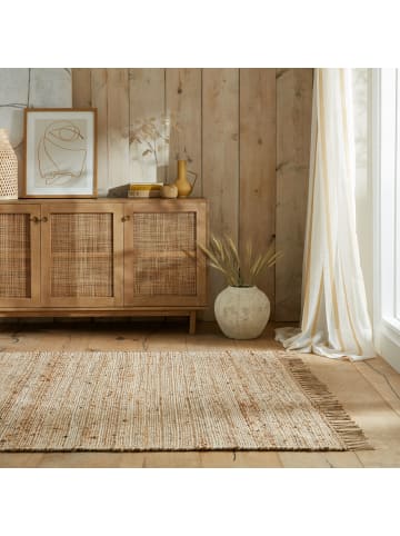 KADIMA DESIGN Stilvoller handgewebter Teppich mit Fransen in Naturtönen