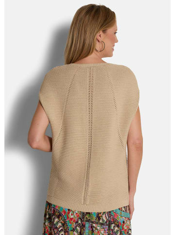 GOLDNER Stricktop Rippstrickpullover mit V-Ausschnitt in beige