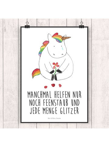 Mr. & Mrs. Panda Poster Einhorn Traurig mit Spruch in Weiß