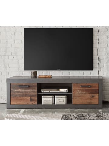 Furn.Design TV-Lowboard in Old Used Wood Shabby Design mit Matera grau, TV-Unterteil 153 cm