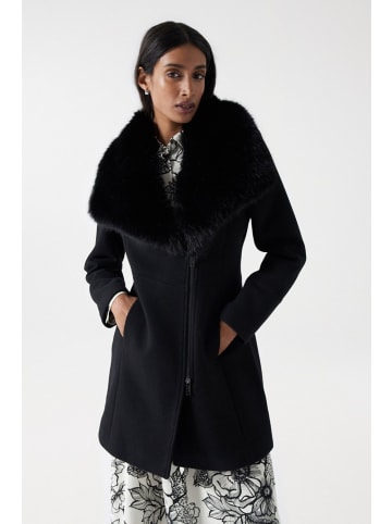 Salsa Jeans Wollmantel Wool Coat With Fur Collar in Black