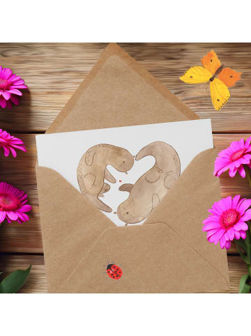 Mr. & Mrs. Panda Glückwunschkarte Otter Herz mit Spruch in Weiß