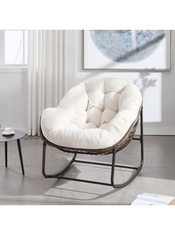ABRIHOME Schaukelstuhl in Beige Rattan Gepolstert mit Lehne für Garten Terrasse