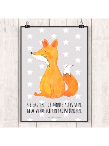 Mr. & Mrs. Panda Kunstdruck Einhorn Wunsch mit Spruch in Grau Pastell