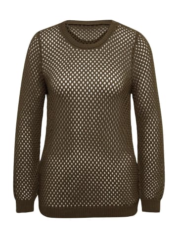 GOLDNER Sommerlicher Strickpullover mit Ajourmuster in khaki