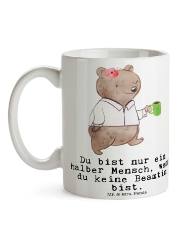 Mr. & Mrs. Panda Becher Beamtin Herz mit Spruch in Weiß