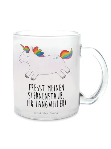 Mr. & Mrs. Panda Glas Teebecher Einhorn Happy mit Spruch in Transparent