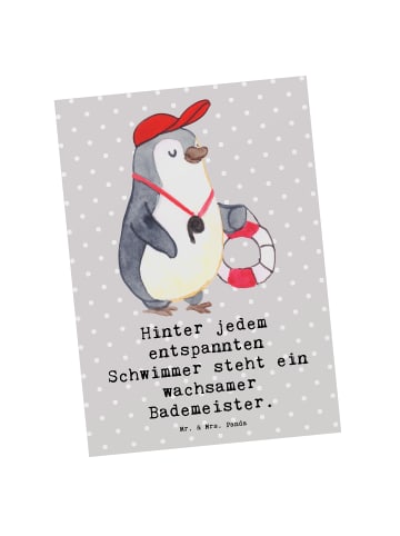 Mr. & Mrs. Panda Postkarte Bademeister schützend mit Spruch in Grau Pastell
