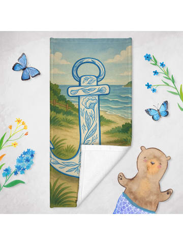 Mr. & Mrs. Panda Badhandtuch Anker Blau Design ohne Spruch in Gelb Pastell