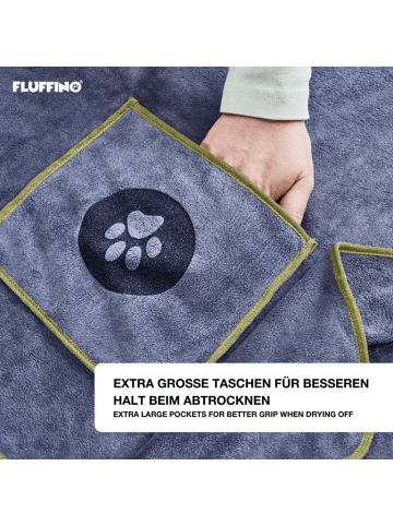 FLUFFINO Hundehandtuch Mikrofaser – 2er-Pack - 120 x 70 cm - Grau & Grün