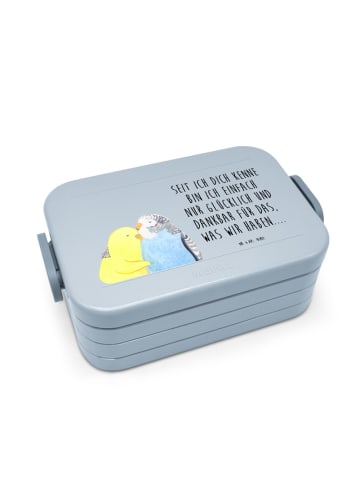 Mr. & Mrs. Panda Lunchbox Wellensittich Liebe Motiv mit Spruch in Blau Pastell