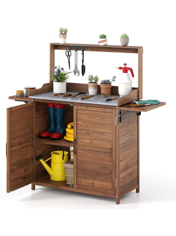 COSTWAY Pflanztisch Outdoor Gärtnertisch 138x47x128cm in Braun