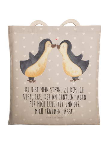 Mr. & Mrs. Panda Einkaufstasche Pinguin Liebe mit Spruch in Grau Pastell