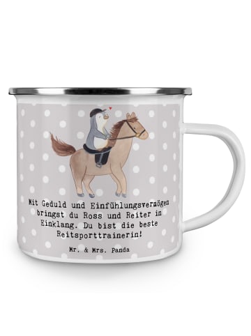 Mr. & Mrs. Panda Emaille Tasse Reitsport Trainerin Harmonie mit ... in Grau Pastell