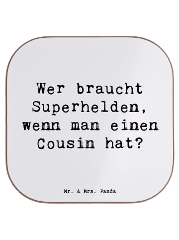 Mr. & Mrs. Panda Untersetzer Cousin Held mit Spruch in Weiß
