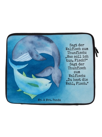 Mr. & Mrs. Panda Laptop Tasche Walfisch Thunfisch Design mit Spruch in Weiß