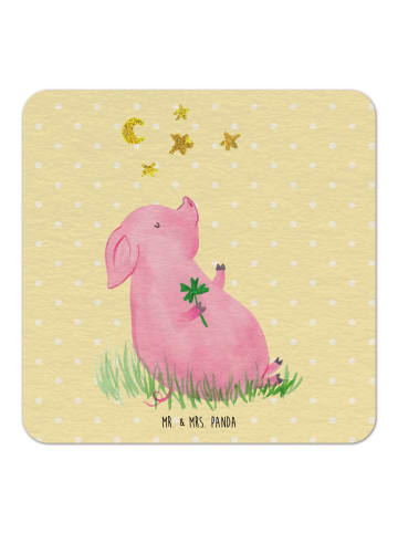 Mr. & Mrs. Panda Tischuntersetzer Schwein Glück ohne Spruch in Gelb Pastell