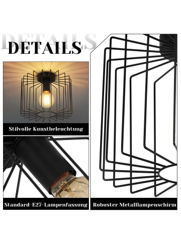 ZMH Deckenleuchte 1-flammige E27 in schwarz L 27cm Vintage Käfig Hallamp