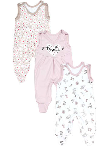 TupTam Baby Mädchen Strampler mit Fuß 3er Pack in beige/rosa