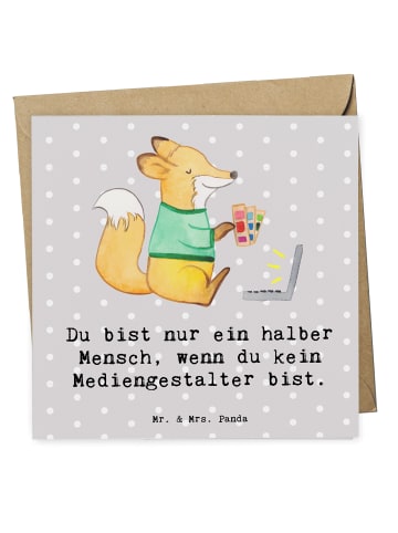 Mr. & Mrs. Panda Klappkarte Mediengestalter Herz mit Spruch in Grau Pastell