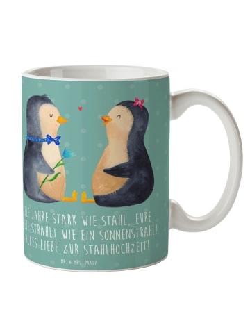 Mr. & Mrs. Panda Kaffeebecher 11. Hochzeitstag Stahlhochzeit mit... in Meeresbrise