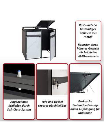MCW 2er Mülltonnenverkleidung J82 erweiterbar, Marmor-Optik dunkel