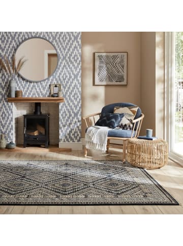 KADIMA DESIGN Wohnzimmerteppich mit Fransen, traditionelles geometrisches Muster in Blau