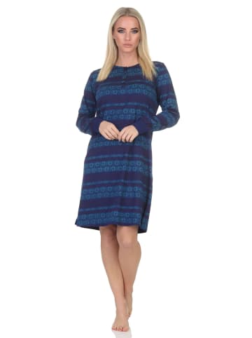 NORMANN Langarm Nachthemd Bündchen Ethnolook - 87540 in marine