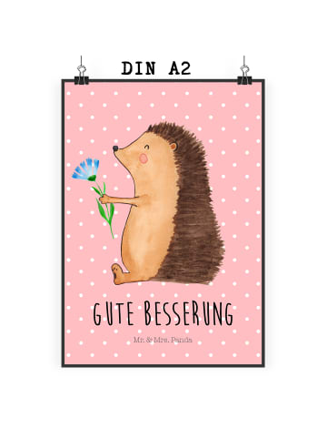 Mr. & Mrs. Panda Wandbild Igel Blumen mit Spruch in Rot Pastell